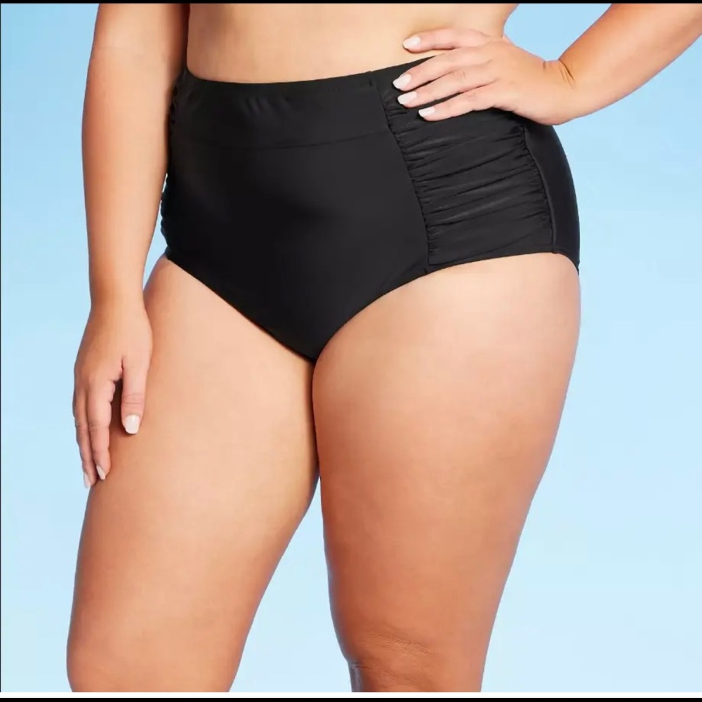 Kona Sol Women’s High Waist full coverage black swimsuit bottoms Sz X NWOT